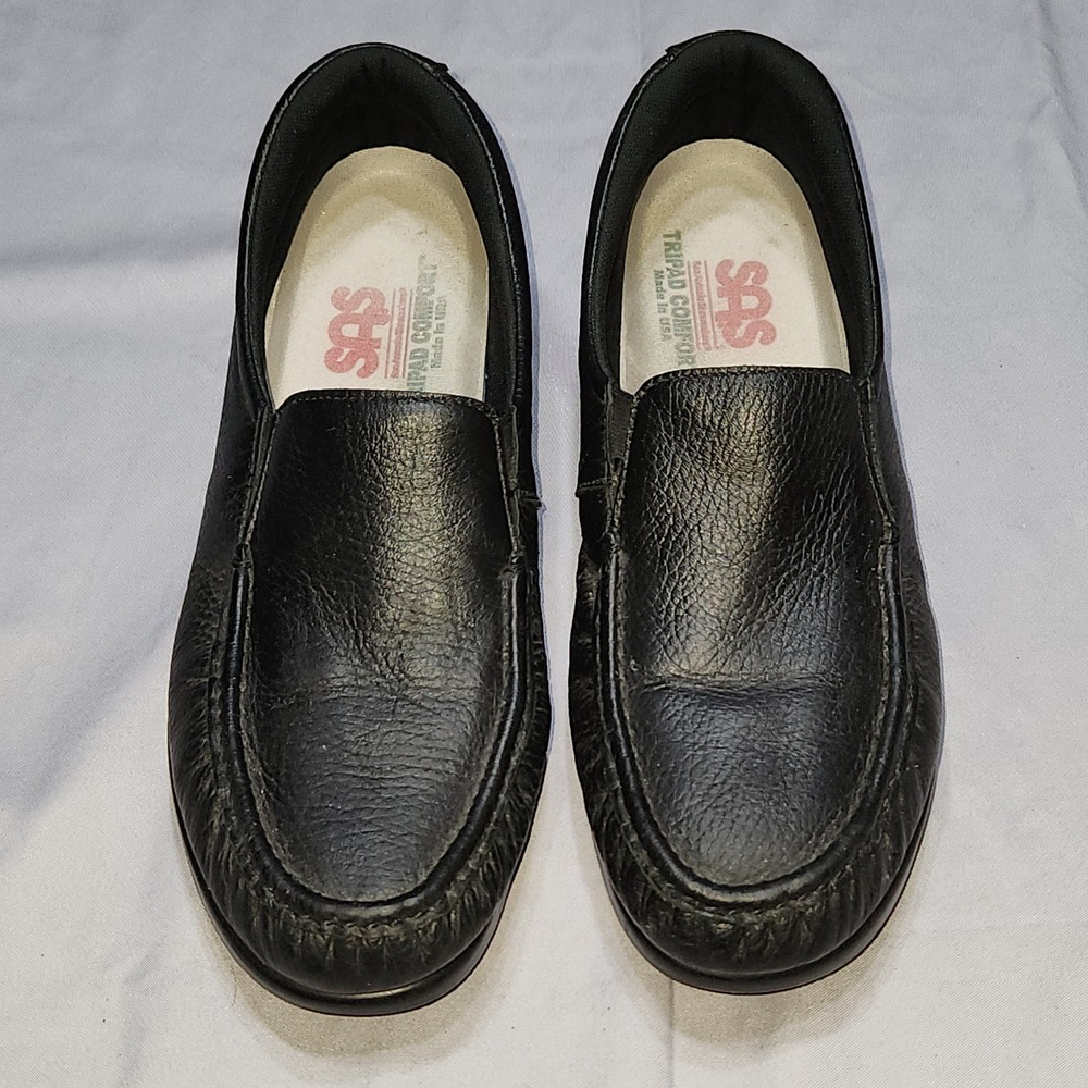 SAS Tripad Comfort Black Leather Loafers Womens Slip On Shoes Made in USA